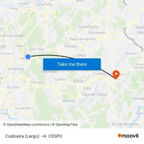 Codiceira (Largo) to CESPU map