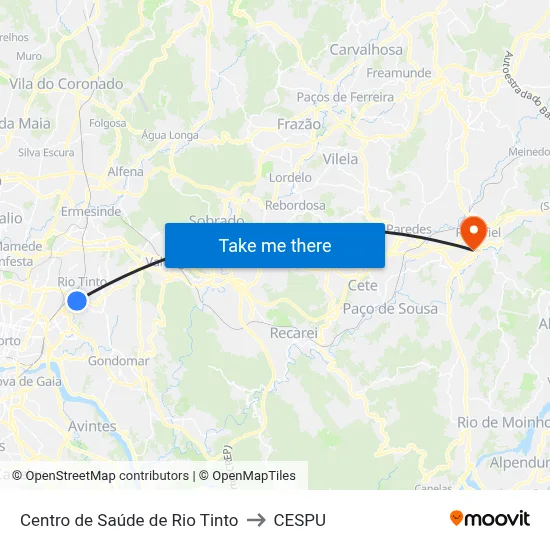 Centro de Saúde de Rio Tinto to CESPU map