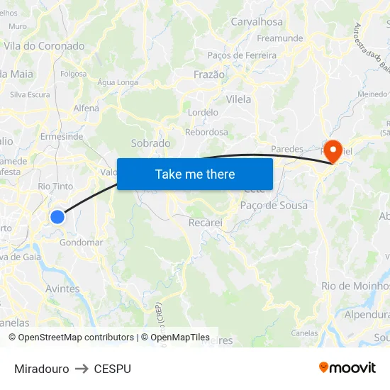 Miradouro to CESPU map