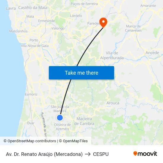 Av. Dr. Renato Araújo (Mercadona) to CESPU map