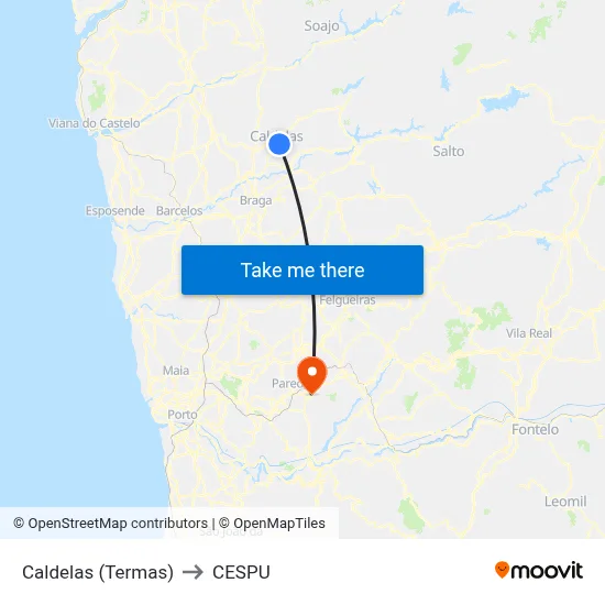 Caldelas (Termas) to CESPU map