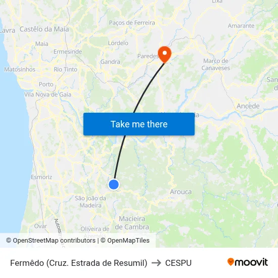 Fermêdo (Cruz. Estrada de Resumil) to CESPU map