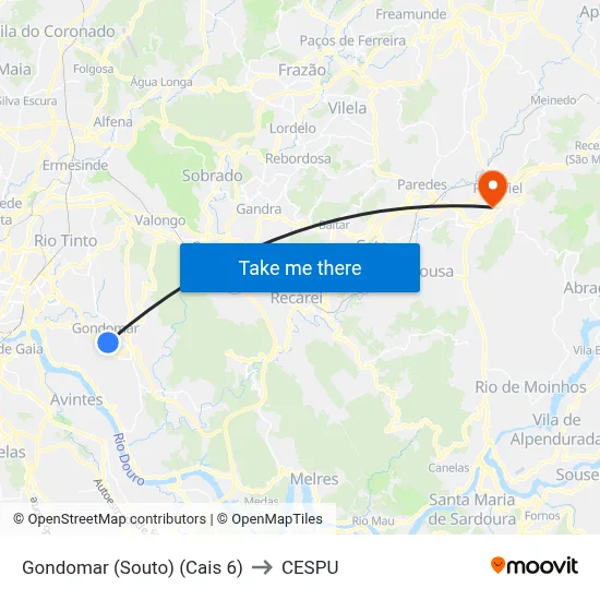 Gondomar (Souto) (Cais 6) to CESPU map