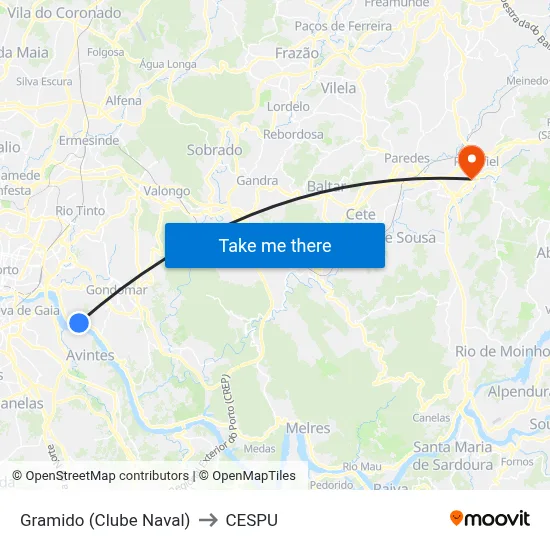 Gramido (Clube Naval) to CESPU map