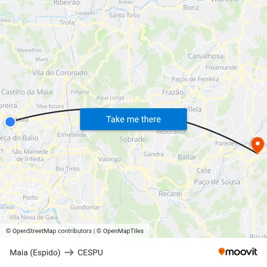 Maia (Espido) to CESPU map