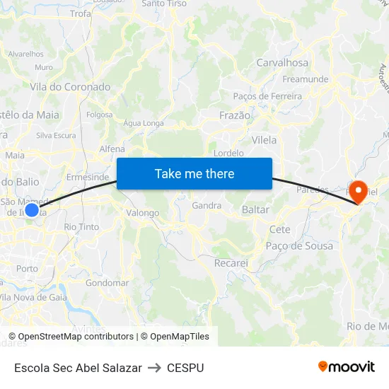 Escola Sec Abel Salazar to CESPU map