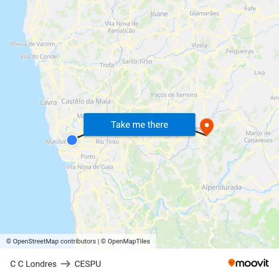 C C Londres to CESPU map