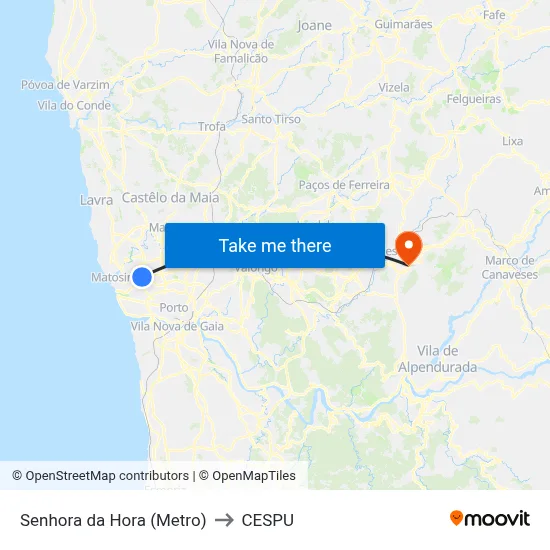 Senhora da Hora (Metro) to CESPU map