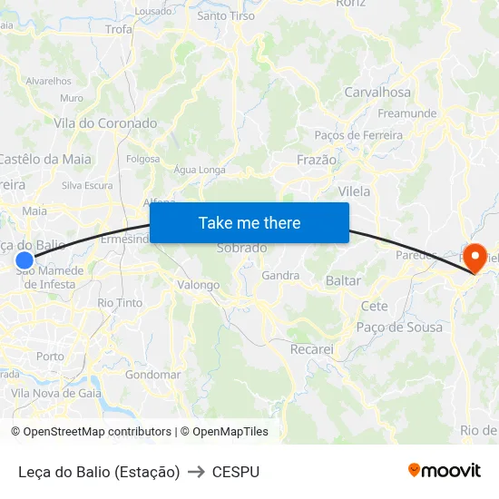 Leça do Balio (Estação) to CESPU map
