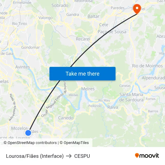 Lourosa/Fiães (Interface) to CESPU map