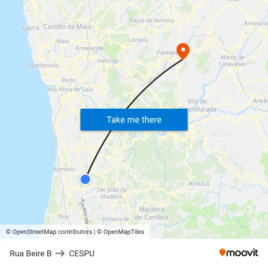 Rua Beire B to CESPU map