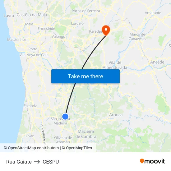 Rua Gaiate to CESPU map