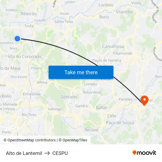 Alto de Lantemil to CESPU map