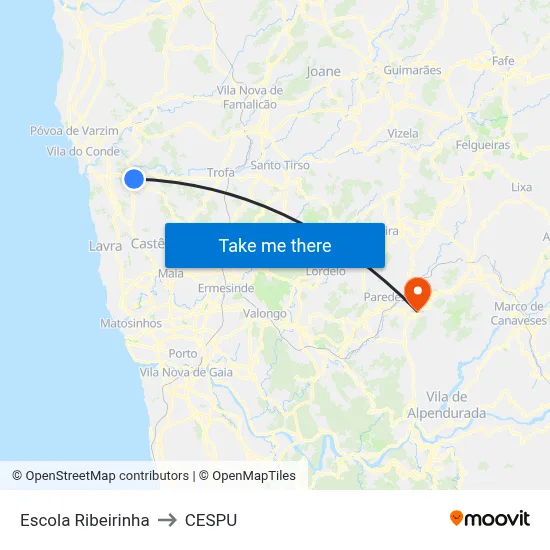 Escola Ribeirinha to CESPU map