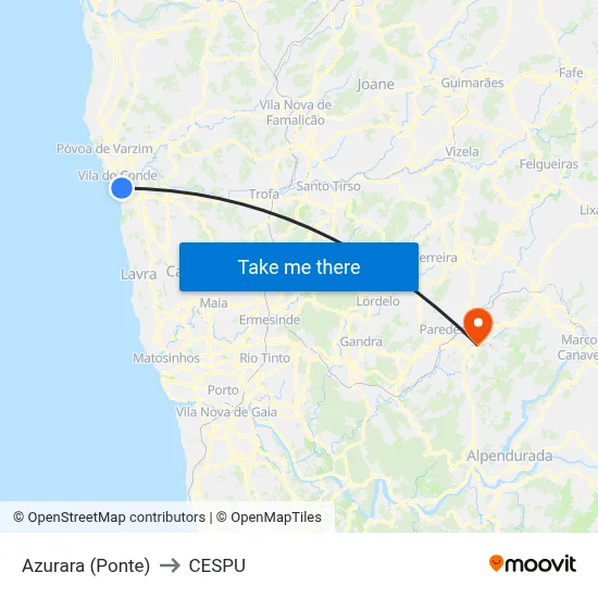 Azurara (Ponte) to CESPU map