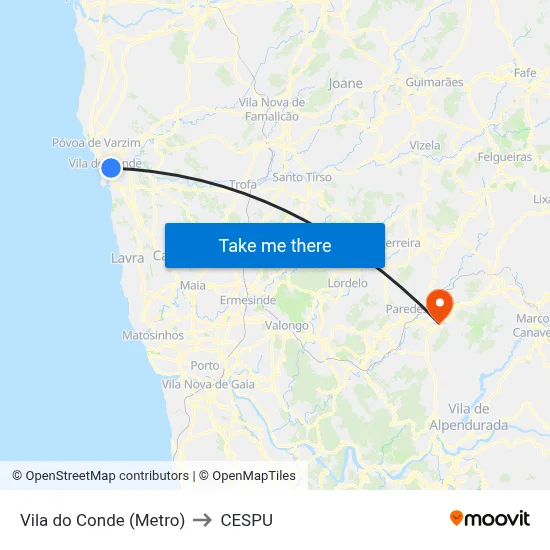 Vila do Conde (Metro) to CESPU map