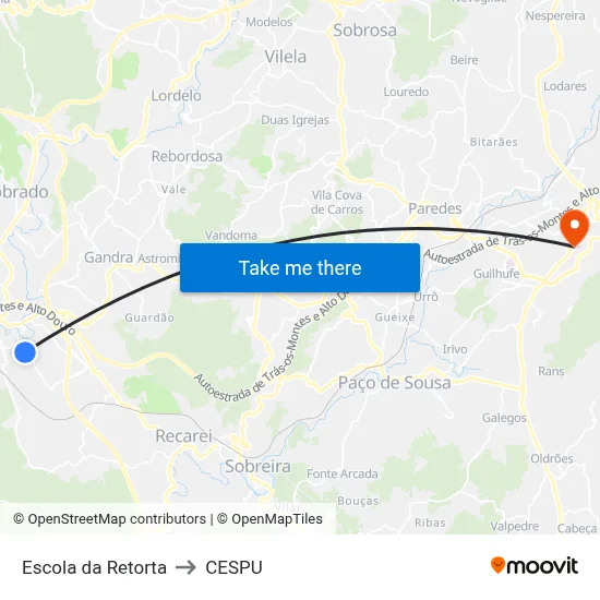 Escola da Retorta to CESPU map