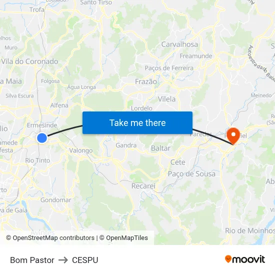 Bom Pastor to CESPU map