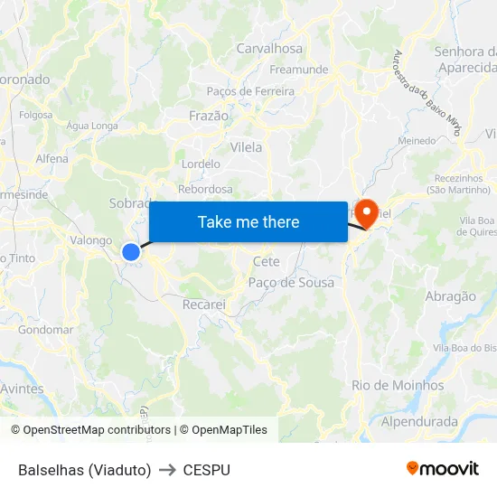 Balselhas (Viaduto) to CESPU map