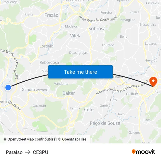 Paraiso to CESPU map