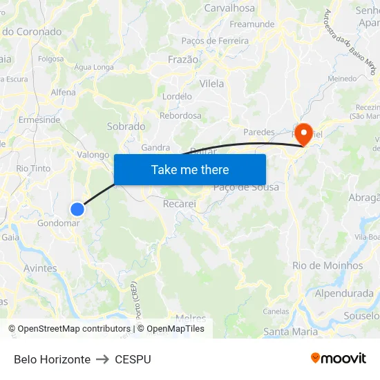 Belo Horizonte to CESPU map