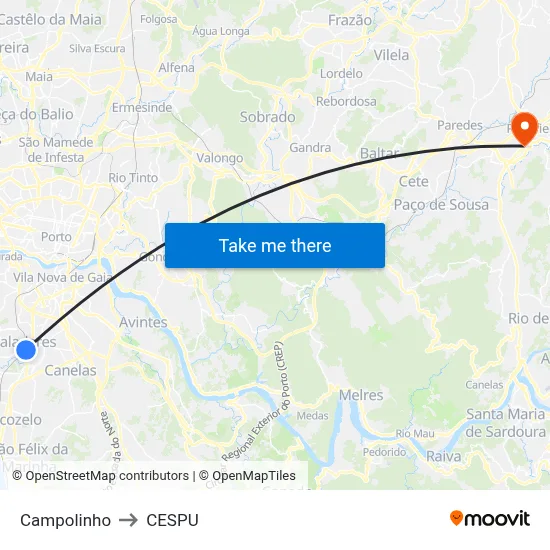 Campolinho to CESPU map