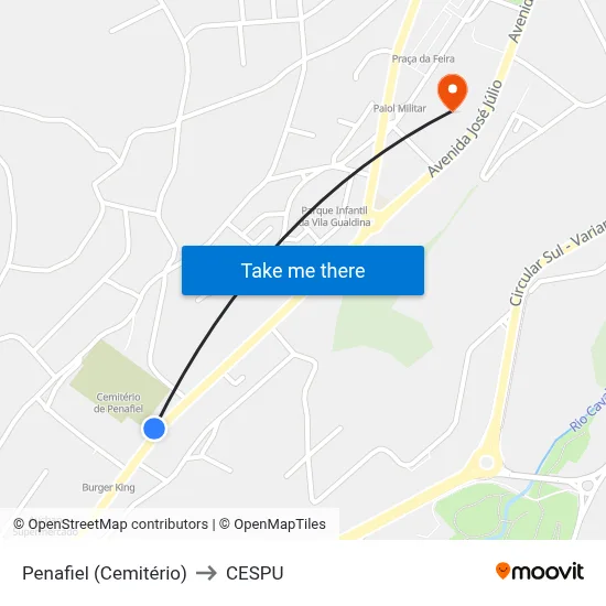 Penafiel (Cemitério) to CESPU map