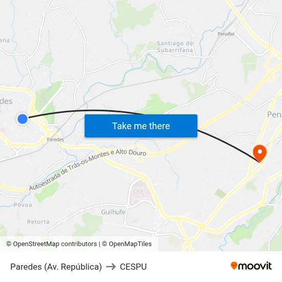 Paredes (Av. República) to CESPU map