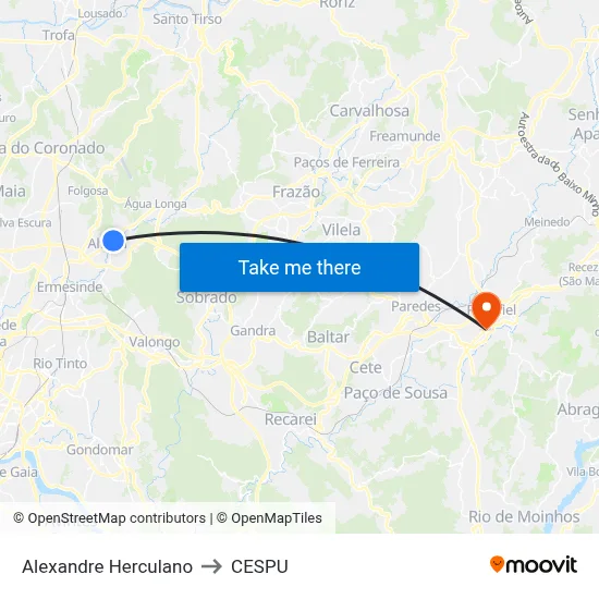 Alexandre Herculano to CESPU map