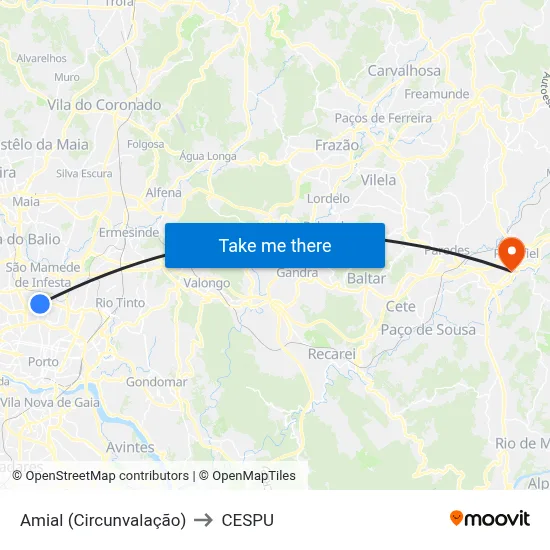 Amial (Circunvalação) to CESPU map