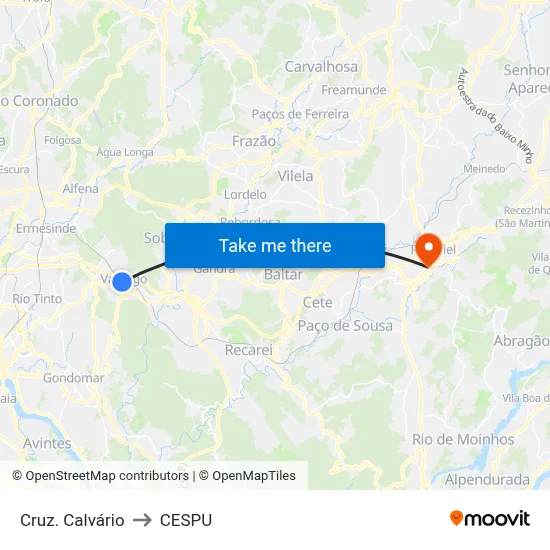Cruz. Calvário to CESPU map
