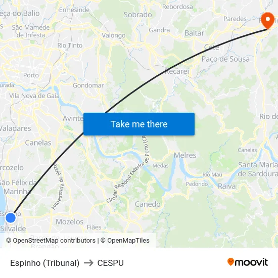 Espinho (Tribunal) to CESPU map