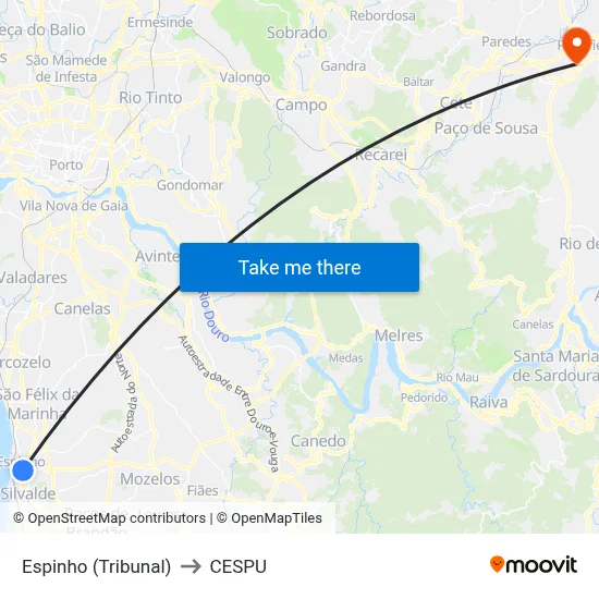 Espinho (Tribunal) to CESPU map
