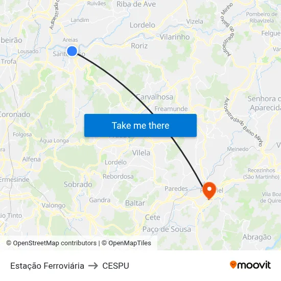 Estação Ferroviária to CESPU map