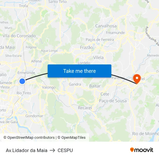 Av.Lidador da Maia to CESPU map