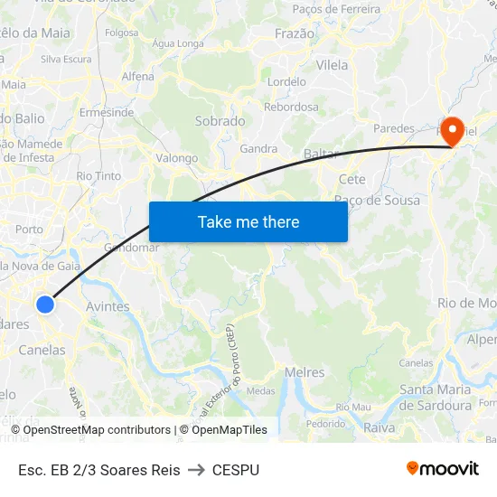 Esc. EB 2/3 Soares Reis to CESPU map