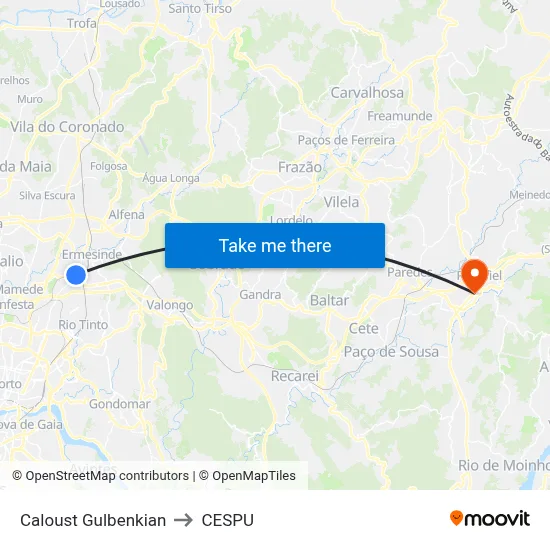 Caloust Gulbenkian to CESPU map