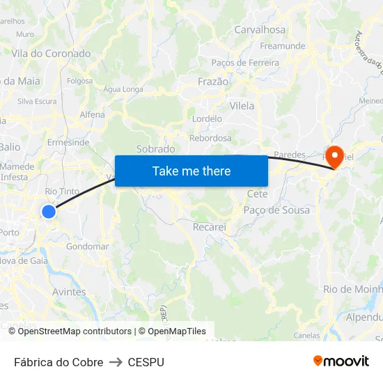 Fábrica do Cobre to CESPU map