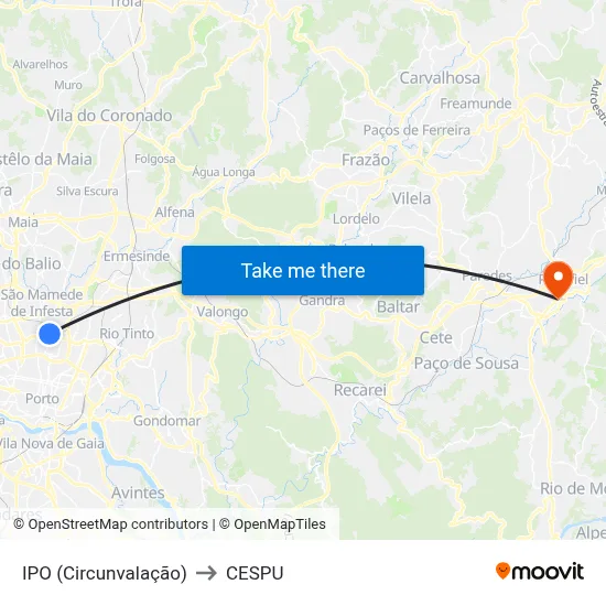 IPO (Circunvalação) to CESPU map