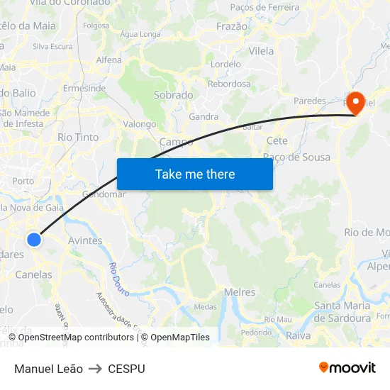 Manuel Leão to CESPU map