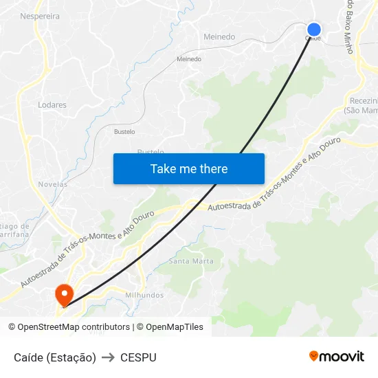 Caíde (Estação) to CESPU map