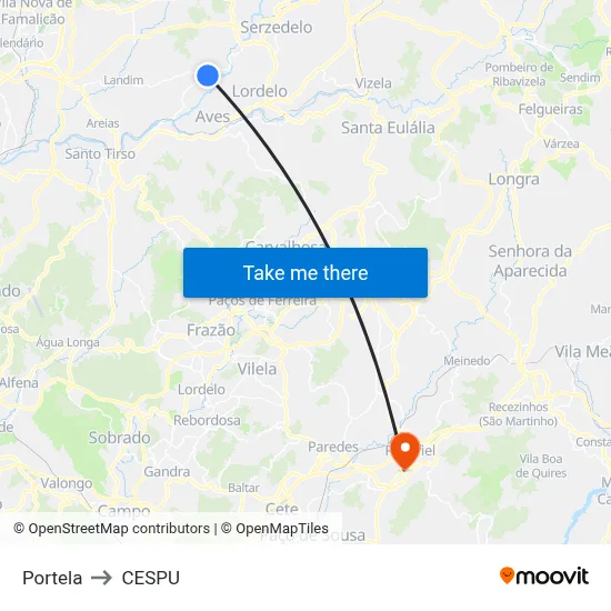 Portela to CESPU map