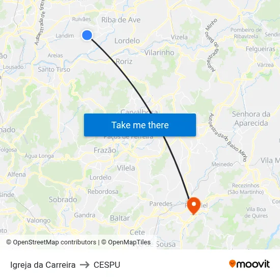 Igreja da Carreira to CESPU map