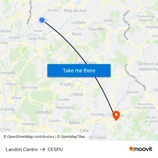 Landim Centro to CESPU map