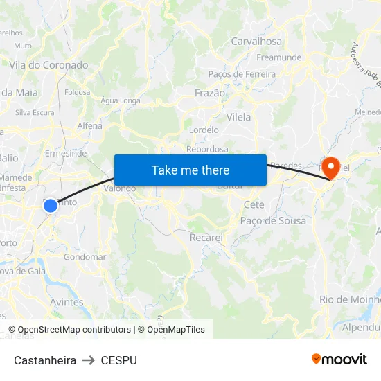 Castanheira to CESPU map