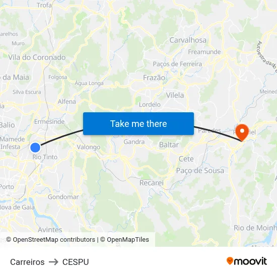 Carreiros to CESPU map