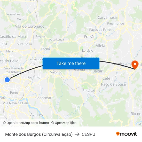 Monte dos Burgos (Circunvalação) to CESPU map