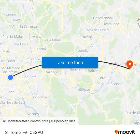 S. Tomé to CESPU map