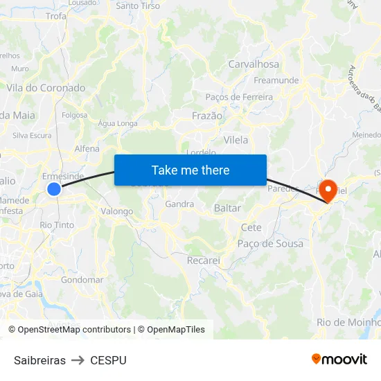 Saibreiras to CESPU map