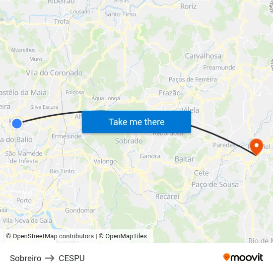Sobreiro to CESPU map